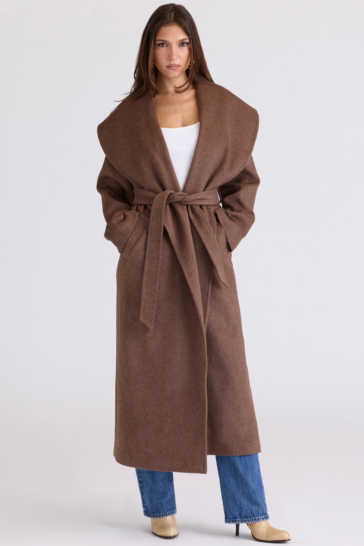 Cocoon Brown Wool Shawl Collar Coat