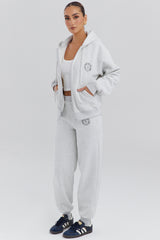 Mirage Light Grey Marl Cotton Fleece-Back Zip Through Hoodie