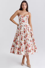 Mademoiselle Italian Rose Print Tulle Midi Dress