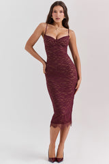 Melina Mulberry Lace Midi Dress