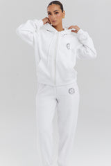 Mirage White Cotton Fleece-Back Zip Through Hoodie