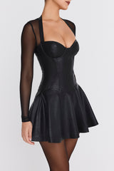 Mistress Rocks Black Vegan Leather Corset Mini Dress - SALE