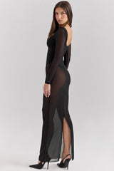 Everly Black Mesh Maxi Dress with Bodysuit