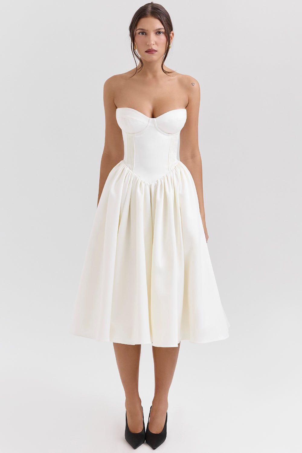 Coco Vintage Ivory Satin Midi Dress