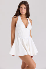 Eleanor White Cotton Halter Neck Playsuit