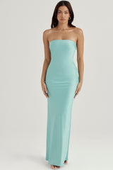Alette Jade Satin Strapless Maxi Dress