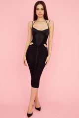 Maya Black Ruched Midi Dress