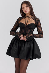 Beauty Black Lace Puffball Mini Dress