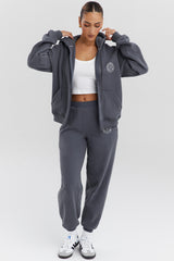 Mirage Slate Cotton Fleece-Back Zip Through Hoodie