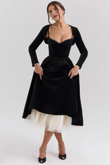 Mademoiselle Black Velvet Tulle Midi Dress + Bolero