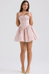 Natassia White Rosebud Print Cotton Mini Dress