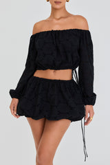 Mistress Rocks Black Broderie Cotton Puff Ball Skirt - SALE