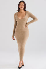 Lucille Camel Fuzzy Maxi Dress - SALE
