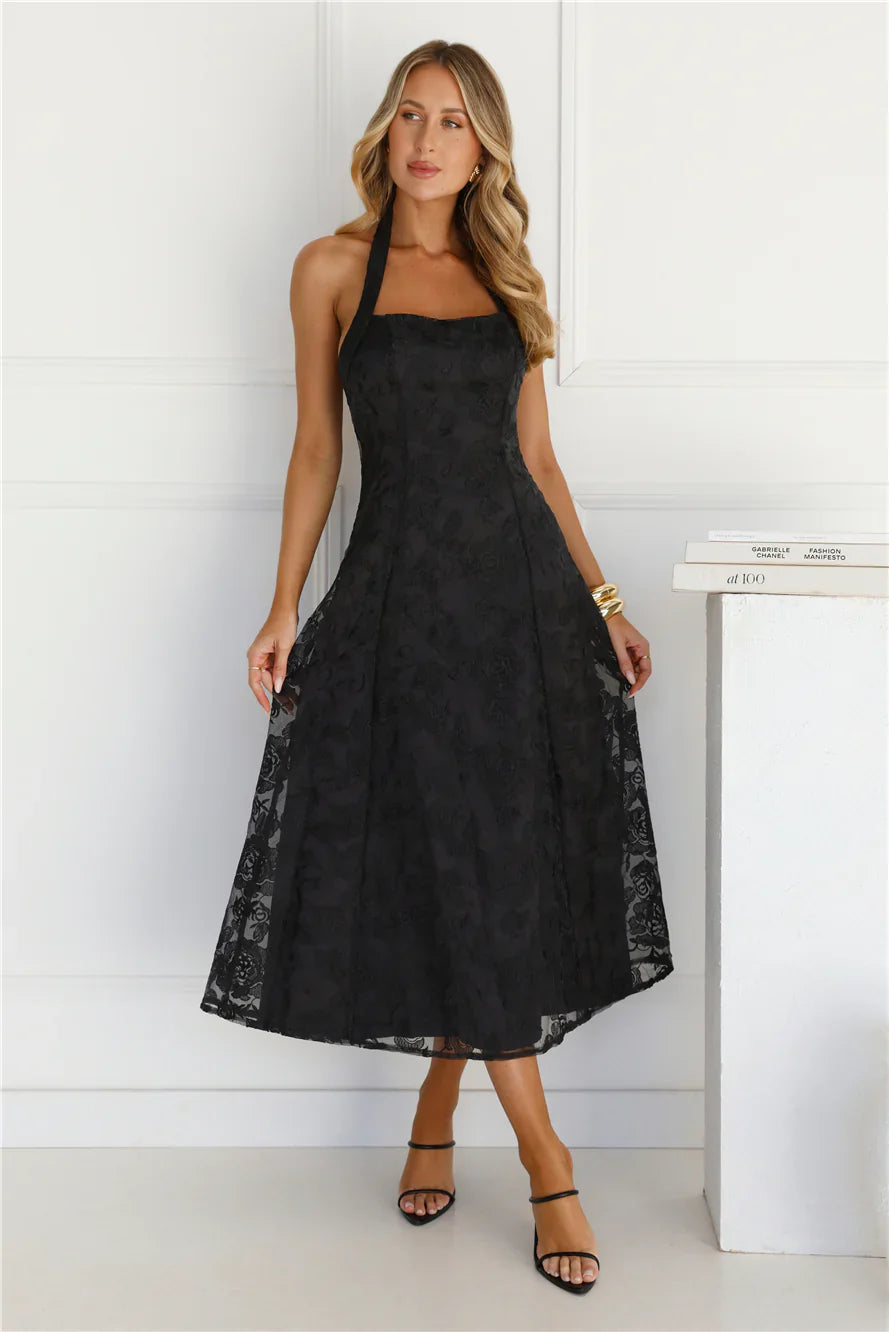 Disco Daze Halter Midi Dress Black