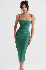 Teia Forest Draped Corset Midi Dress