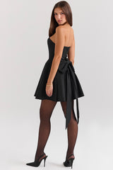 Emmanuela Black Strapless Detachable Bow Mini Dress