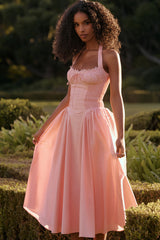 Adabella Rose Pink Cotton Halter Midi Sundress