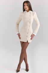 Leoni Cream Boucle Tweed Mini Dress