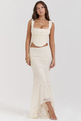 Therese Vintage Cream Lace Maxi Skirt