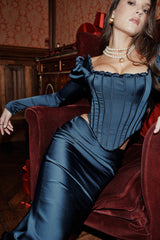 Dana Navy Puff Sleeve Corset