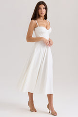 Steffani White Stretch Cotton Midi Sundress