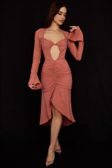 Reine Rose Real Silk Ruffle Midi Dress