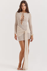 Carmelita Natural Knit Lace Up Dress