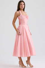 Adabella Rose Pink Cotton Halter Midi Sundress