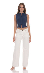 Ribbed Button Top in Navy