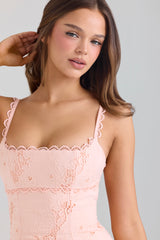 Isla Peach Scallop Lace Broderie Anglaise Mini Dress