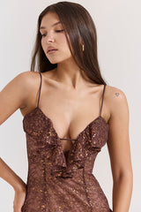 Lucianna Espresso Lace Maxi Dress