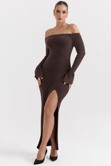 Lucena Espresso Knit Off Shoulder Dress