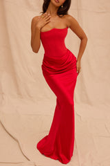 Persephone Scarlet Strapless Corset Maxi Dress