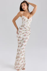 Calista Cream Rose Print Mesh Maxi Dress