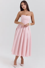 Contessa Parisian Pink Strapless Corset Midi Dress