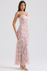 Azzurra Rose Pink Lace Godet Gown