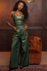 Mistress Rocks Evergreen Vegan Leather Darted Trousers - SALE