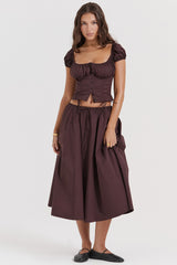 Cora Rich Brown Gathered Midi Skirt