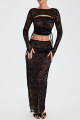 Mistress Rocks Black Lace Maxi Skirt - SALE