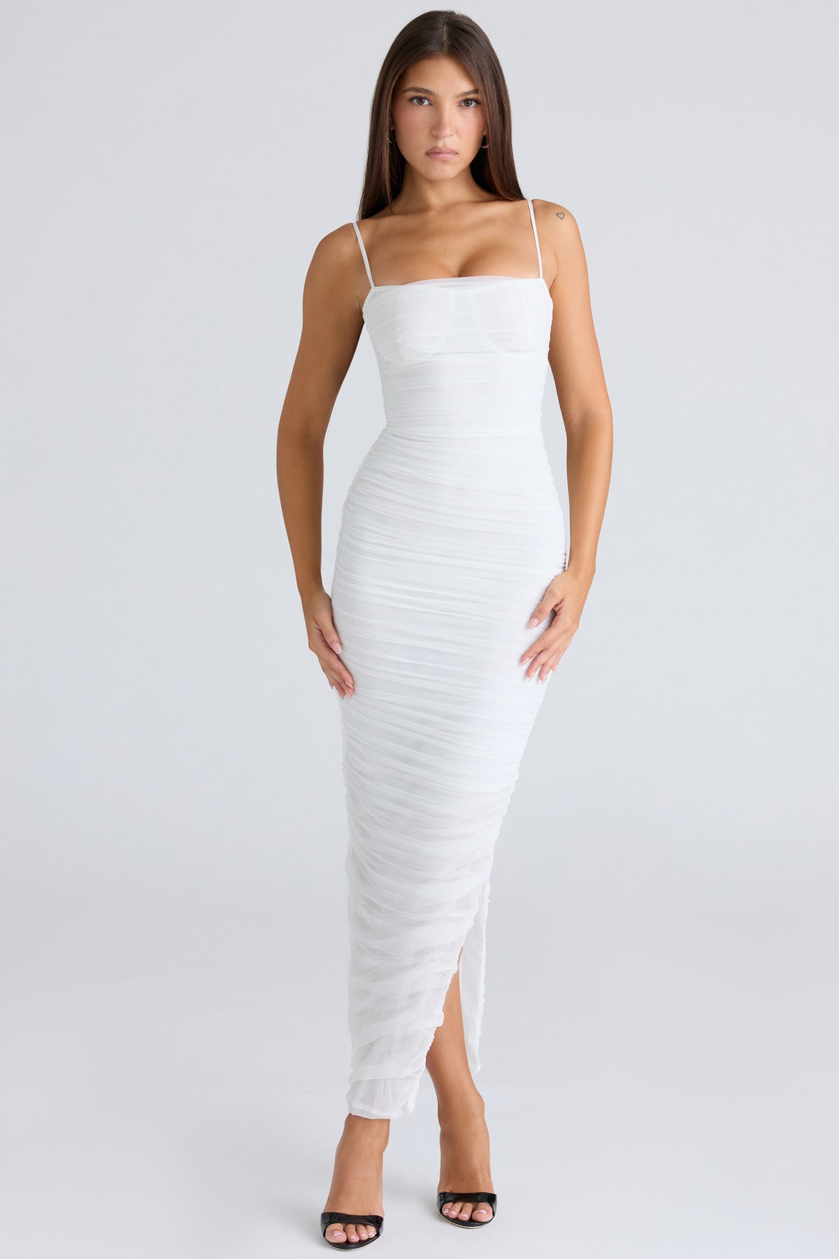 Fornarina White Gathered Stretch Mesh Maxi Dress