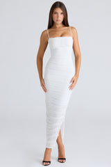 Fornarina White Gathered Stretch Mesh Maxi Dress