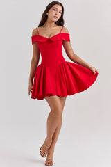 Elida Scarlet Off Shoulder Mini Dress