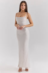 Calla Silver Pearl Embellished Maxi Dress