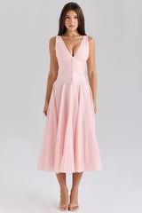 Samira Pink Chiffon Button Midi Dress