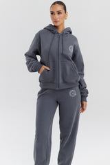 Mirage Slate Cotton Fleece-Back Zip Through Hoodie