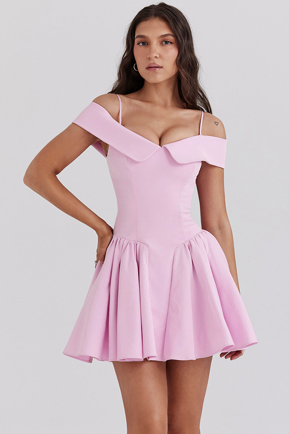 Elida Cotton Candy Twill Off Shoulder Mini Dress