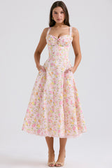 Rosalee Pink Meadow Print Cotton Bustier Sundress