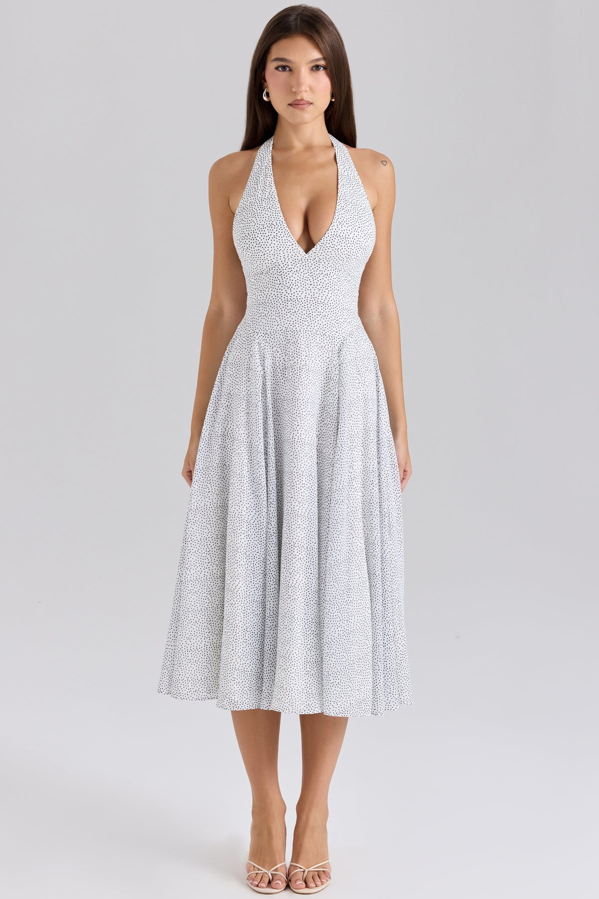 Solada Polka Dot Print Georgette Halter Sundress