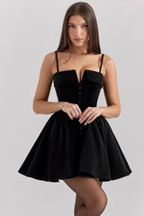 Selina Black Velvet Tulle Mini Dress