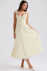 Rosalee White Vintage Floral Print Cotton Bustier Sundress